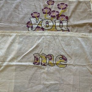 Anthropologie “You & Me” appliqué linen king shams